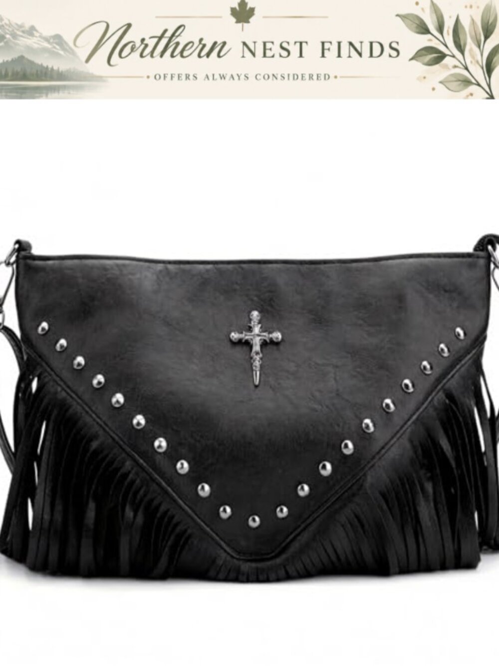 Studded Fringe Crossbody Purse Western Gothic Tassel Bag
